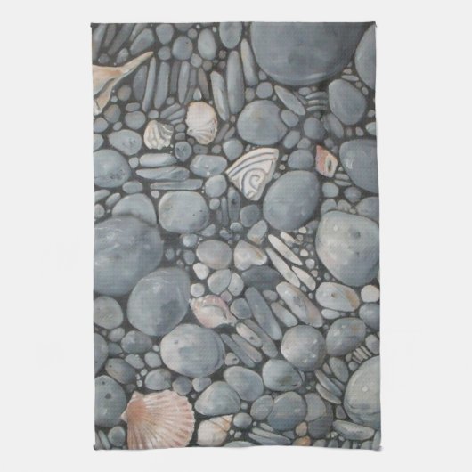 Strandsteine Muscheln Kies Felsen Malerei Geschirrtuch (Vertikal)