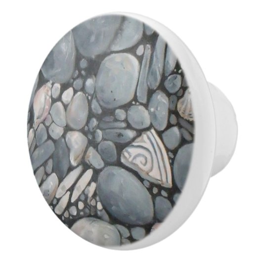 Strandsteine Muscheln Kies Felsen Malerei Keramikknauf (Rechts)