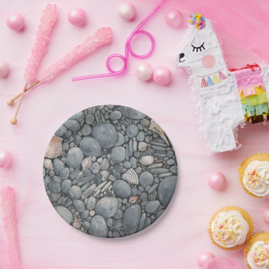 Strandsteine Muscheln Kies Felsen Malerei Pappteller (Party)