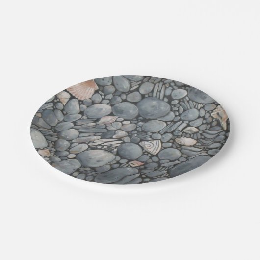 Strandsteine Muscheln Kies Felsen Malerei Pappteller (Schrägansicht)