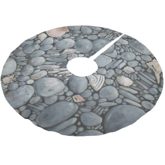 Strandsteine Muscheln Kies Felsen Malerei Polyester Weihnachtsbaumdecke (Schrägansicht)
