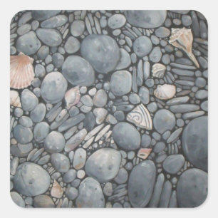Strandsteine Muscheln Kies Felsen Malerei Quadratischer Aufkleber