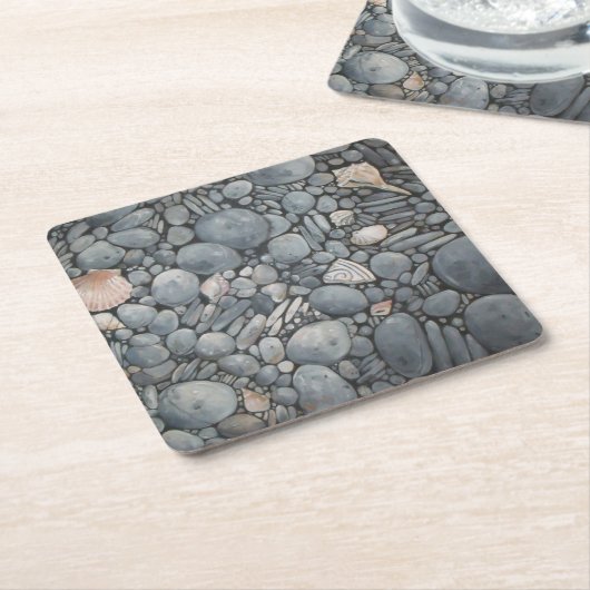 Strandsteine Muscheln Kies Felsen Malerei Rechteckiger Pappuntersetzer (angewinkelt)