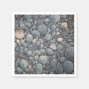 Strandsteine Muscheln Kies Felsen Malerei Serviette
