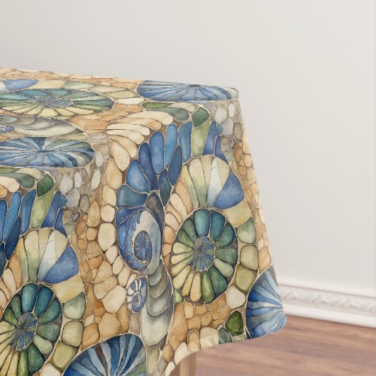 Strandsteinfassglas und Seashell-Mosaik Tischdecke (Beispiel)