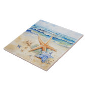 Strandstrand Starfish Wasserfarbe Fliese (Seite)