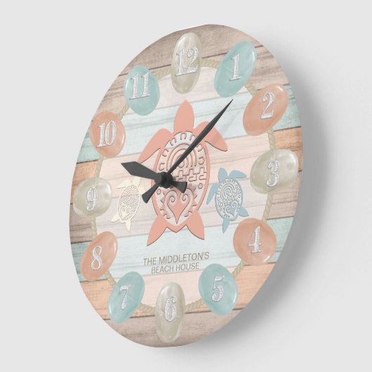 Strandstreifen, Meerglas, Schildkröten Große Wanduhr (Winkel)