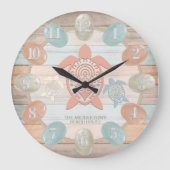 Strandstreifen, Meerglas, Schildkröten Große Wanduhr (Vorderseite)