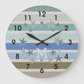 Strandstreifen und Starfish Große Wanduhr (Vorderseite)