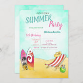 Strandstuhl,Surfen Geburtstagsparty Einladung (Vorne/Hinten)