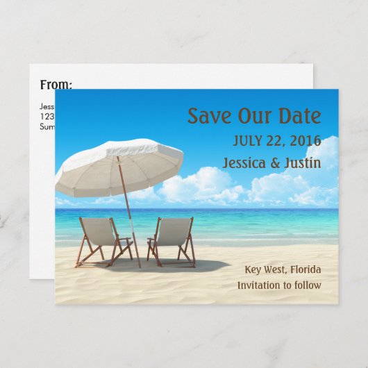 Strandstühle Save the Date Karte (Vorne/Hinten)
