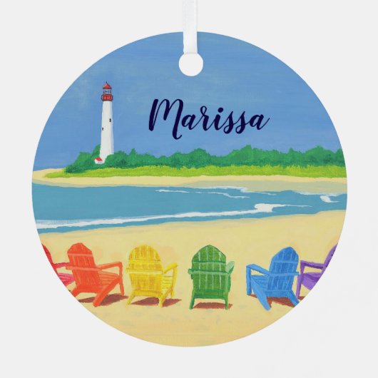 Strandstühle und Leuchtturm Personalisierte Einric Ornament Aus Metall (Rückseite)