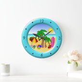 Strandsun-Meer und Brandungs-Spaß-große blaue Große Wanduhr (Zuhause)