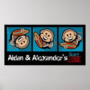 Strandsurfen MONKEY Junge Zimmerzeichen/ Geburtsta Poster