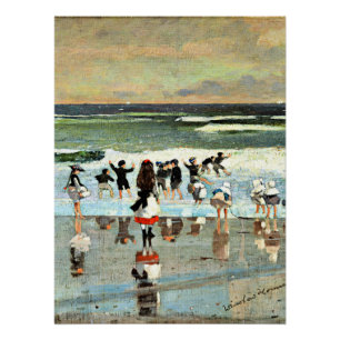 Strandszene, feine alte Kunstdruckmalerei Poster