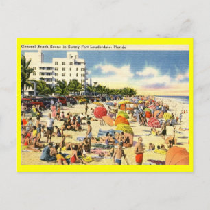 Strandszene, Fort Lauderdale, Florida Vintage Postkarte