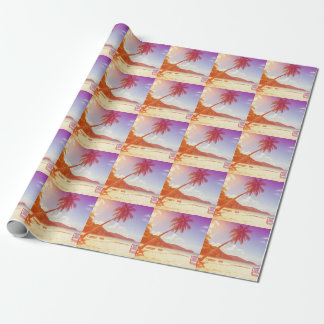 Strandszene, Kokosnusspalme, Holzbett. Geschenkpapier