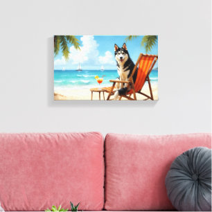 Strandszene mit Alaskan Malamute Leinwanddruck
