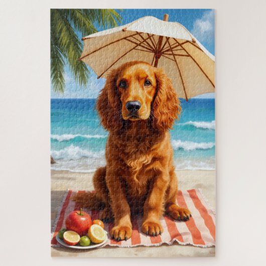 Strandszene mit Irisch Rotem Setter Puzzle (Vertikal)