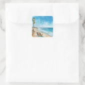 Strandszene Quadratischer Aufkleber (Tasche)