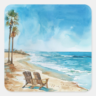 Strandszene Quadratischer Aufkleber
