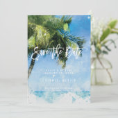 Strandszenen-Palme, die Save the Date Karte (Stehend Vorderseite)