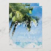 Strandszenen-Palme, die Save the Date Karte (Vorne/Hinten)
