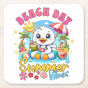 Strandtag Sommer Stimmung Süße Ente Tropischer Url Rechteckiger Pappuntersetzer