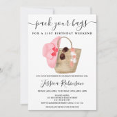 Strandtasche Wasserfarbe Geburtstag pinkfarbenes W Einladung (Vorderseite)