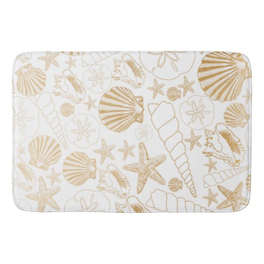 Strandthema-Baddekor der Goldweißer Muscheln | Badematte (Vorderseite)