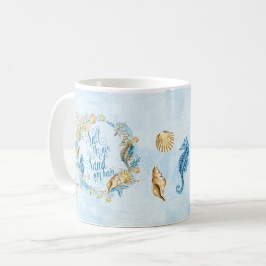 Strandthema Seashell Tasse blau (Vorderseite Links)