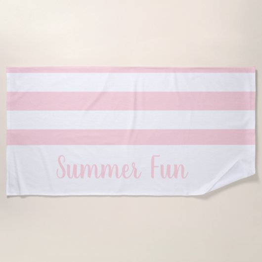 Strandtuch Feder Pastell Rosa & Weiß gestreift (Vorderseite)