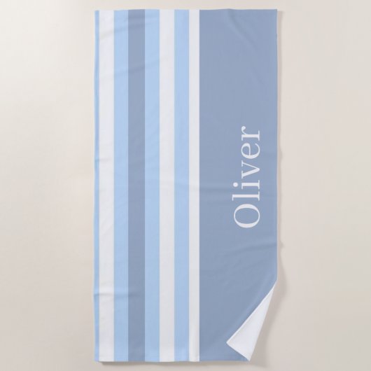 Strandtuch Frühling Blau-Weiß-Gestreift (Vorderseite)