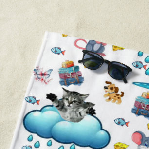 Strandtuch Katze Hund Maus Käse Regenbogen Fisch