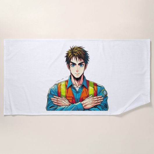 Strandtuch mit Manga-Sicherheitsfachmann (Vorderseite)