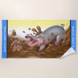 Strandtuch Muddy Hippos. Blaue Kante