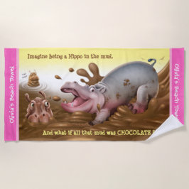Strandtuch Muddy Hippos. Rosa Kante