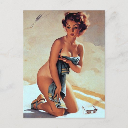 Strandtuch Pin Up Postkarte (Vorderseite)