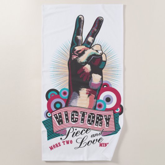 Strandtuch – Victory Peace & Love Pop-Art Design (Vorderseite)