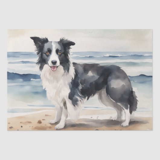 Strandurlaub : Border Collie Decoupage Seidenpapier (Vorderseite)