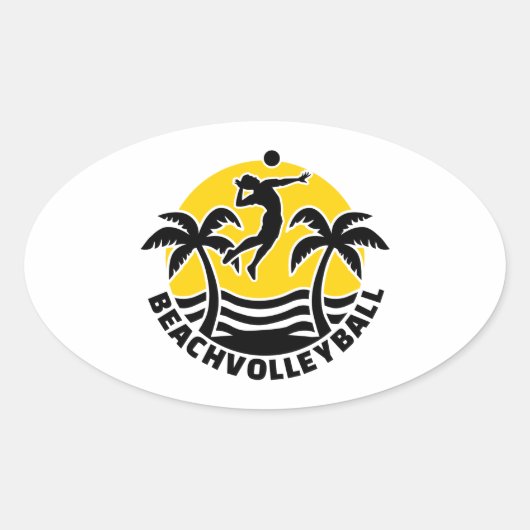 Strandvolleyballpalme Ovaler Aufkleber (Vorderseite)