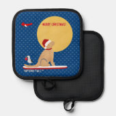 Strandwale Surfen Golden Santa Dog Untersetzer Topflappen (Vorderseite/Rückseite)