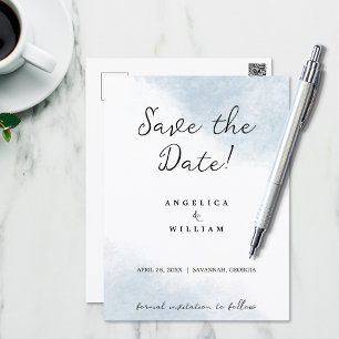 STRANDWÄSCHE SAVE THE DATE DUSTY BLUE WATERCOLOR POSTKARTE