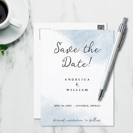 STRANDWÄSCHE SAVE THE DATE DUSTY BLUE WATERCOLOR POSTKARTE