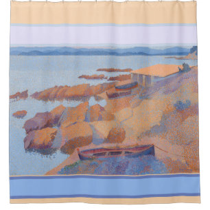 Strandwasser und Boote Französischer Kunstdruck Duschvorhang