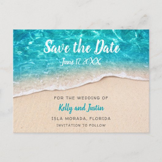 Strandwasser und Sandstrand Ankündigungspostkarte (Vorderseite)