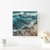 Strandwaves und Sandmalerei Quadratische Wanduhr (Zuhause)