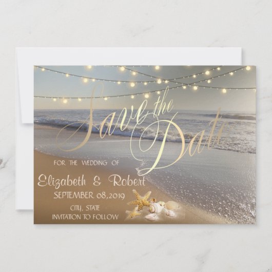 StrandWedding Seashell String Lichter SaveThe Date Save The Date (Vorderseite)