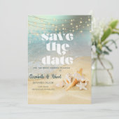 StrandWedding Seashells String Lights SaveThe Date Save The Date (Stehend Vorderseite)