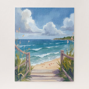 Strandweg Aquarell Küsten Dünen Ozean Malerei Puzzle